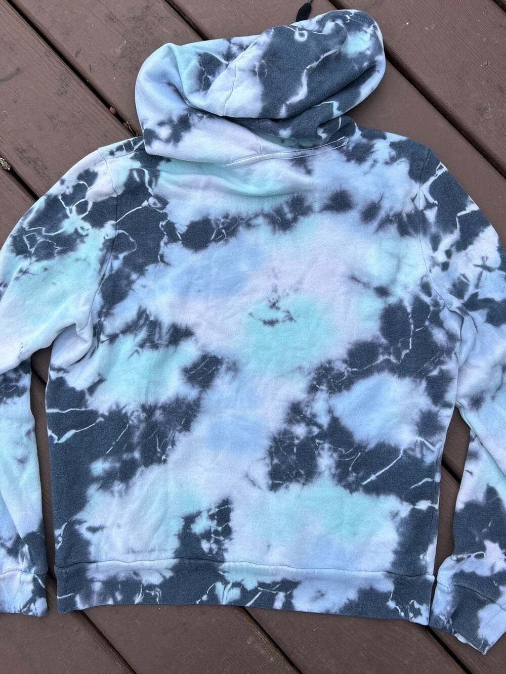 PINK Victoria's Secret Tie-Dye Hooded Sweatshirt in Black and Light Blue - Picture 5 of 8